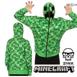 Jinx Minecraft Boys' Green Creeper Block Zip-Up Hoodie with Mask, S